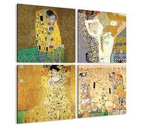 Giallobus - 4 carrés multi-panneaux - Gustav Klimt - Les plus belles œuvres de Klimt - Collection 1 - Bois MDF - 29,7x29,7 - x 4 pièces