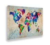 Giallobus - Cadre - Impression sur Toile Canvas - World Map Color - Carte du Monde en Couleur - 100 x 140 CM