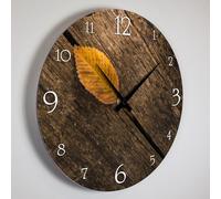 Giallobus - Horloge de Ligne Basic - Feuille sur Bois - Bois MDF - Basic 30x30 - Mécanisme Silencieux - Prêt à accrocher - Modernes