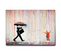 Giallobus - Impression sur toile - Banksy - Pluie de couleurs - Toile à cadre standard - 140x100 - Tableaux modernes pour la maison