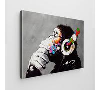 Giallobus - Impression sur toile - Banksy - - Toile standard - 100x70-02 - Dj Singe - Tableaux modernes pour la maison
