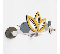 Giallobus - Patère murale 4Me - 10 - Lotus flower - Bois MDF + Aluminium - 60L x 25l cm - 12 - M - 4 crochets porte-manteau mural aluminium et bois