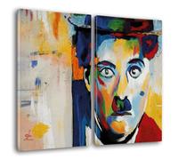 Giallobus - Peintures Grand Format XXL - Pop Art-Charlie Chaplin - Toile - 144x100cm | 2pcs. x 70x100cm - Grande Image