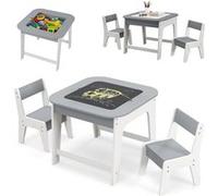 Giantex 3 en 1 Table Enfant en Bois avec 2 Chaises & Tableau Noir & Blanc (Gris) Gris