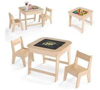 Giantex 3 en 1 Table Enfant en Bois avec 2 Chaises & Tableau Noir & Blanc (Naturel) Bois