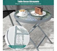 GIANTEX 3 PCs Salon de Jardin Pliable-2 Chaises en Textilène&1 Table Basse en Verre Trempé-Cadre Métallique-pour Jardin/Terrasse