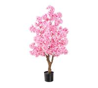 GIANTEX Arbre artificiel de cerisier de 118 cm de hauteur, plante de Sakura avec 96 fleurs roses, pot rempli de ciment, tronc avec veines réalistes, plante décorative pour entrée, salon