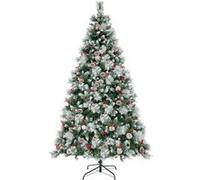 Sapin de Noël LED Lumineux 215cm COSTWAY avec 400 Lumières,11 Modes d'Eclairage 70 Pommes de Pin et 70 Baies Rouges 1116 Branches