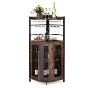 GIANTEX Armoire à Vin Angle avec Etagère Réglable, Armoire de Bar avec Portes en Treillis Métallique, Buffet Cuisine Angle, Kit Anti-Basculement, Industriel, 47,5 x 47,5 x 130 CM