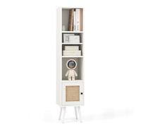 GIANTEX Armoire Autoportante avec Porte en Rotin, Meuble Colonne de Rangement avec Étagère Réglable, Bibliothèque sur Pied avec Dispositif Anti-basculement, pour Salon, Salle d’Étude (Blanc)