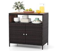 GIANTEX Armoire de jardin en rotin avec plan de travail et étagère, idéale pour extérieur, jardin, balcon et piscine, 90 x 53 x 66 cm