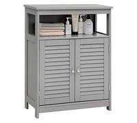 GIANTEX Armoire de salle de bain, armoire de rangement, étagère en bois, commode de salle de bain avec étagère réglable en hauteur, buffet avec 2 portes stores, armoire d'appoint pour salle de bain