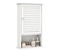 GIANTEX Armoire de Salle de Bain Murale avec Une Porte, 2 étagères réglables et Compartiment Ouvert, Armoire en Bois à 3 Niveaux, Meuble Polyvalent pour la Salle de Bain, Cuisine, entrée (Blanc)