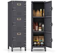 GIANTEX Armoire Vestiaire avec Porte Loquet, Armoire de Rangement Metallique avec Kit Anti-Renversement 3 Etagères Fixes, Armoire à Casiers pour Bureau, Ecole 30 x 35 x 100 CM