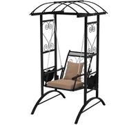GIANTEX Balançoire de Jardin pour 1 Personne,avec Tablettes Latérales et Toit Arqué,Coussins Doux,Hauteur Réglable,140x112x196cm