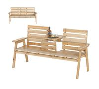 GIANTEX Banc de jardin avec table, en bois massif avec table centrale pliable, banc 3 places, banc de parc, ergonomique, avec dossier et accoudoirs, banc de jardin, de balcon, de terrasse, jusqu'à 320