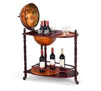 GIANTEX Bar Globe Terrestre en Bois d’Eucalyptus, Casier à Vin/Bouteilles, Chariot Mobile avec 3 roulettes et Couvercle, Mappemonde et Peinture Antique Imprimée, Style Vintage pour Salon, Restaurant