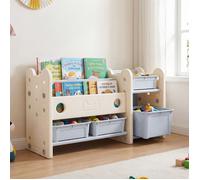 GIANTEX Bibliotheque 2 en 1 pour Enfants à 2 niveaux- 4 Paniers de Rangement Amovibles-Étagère de Livres et Jouets- 114x36,5x63cm- B