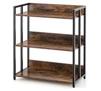 GIANTEX Bibliotheque à 3 Niveaux Réglables, Étagère de Rangement avec Bord Surélevé, Étagère Bureau Industrielle, Cadre en Métal, Coussinets de Pieds Réglables, pour Salon, Bureau, Chambre, Marron