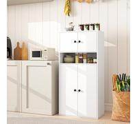 GIANTEX Bibliothèque à 4 Portes, Armoire de Cuisine avec étagère réglable et Compartiment Ouvert, Buffet pour Cuisine, Salon, Salle à Manger, 54 x 30 x 111 cm (Blanc)