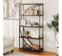 GIANTEX Bibliothèque à 5 Niveaux, Cadre en Métal, 86x30x175cm, Étagère de Rangement Industrielle pour Salon, Bureau, Marron + Noir