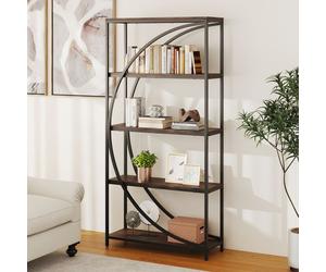 GIANTEX Bibliothèque à 5 Niveaux, Cadre en Métal, 86x30x175cm, Étagère de Rangement Industrielle pour Salon, Bureau, Marron + Noir
