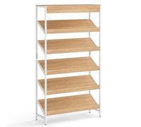 GIANTEX Bibliothèque à 6 niveaux, étagère de livres avec étagères inclinées et cadre en métal robuste, 90 x 30 x 161 cm, kits anti-retournement, étagère de rangement pour salon, chambre (naturel)