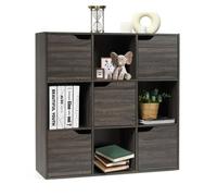GIANTEX Bibliothèque à 9 Compartiments avec 5 Portes en Bois pour Décorations, Armoire Murale au Design Moderne avec 3 Étagères