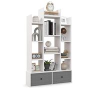 GIANTEX Bibliothèque avec 12 Étagères Ouvertes et 2 Tiroirs en Tissu, pour Salon, Chambre, Bureau, 80 x 24 x 132 cm, Blanc