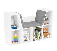 Giantex Bibliothèque avec Coussin de Siège, Etagère Cube 6 Compartiments et 2 Niveaux en Bois, Etagère de Rangement avec Banc pour Salon, Chambre à Coucher, Chambre d'enfant, Bureau, Blanc