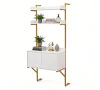 GIANTEX Bibliothèque Échelle à 3 Niveaux, Etagère Echelle Murale avec Armoire à 2 Portes, Cadre Métallique, Meuble de Rangement Moderne en Bois pour Salon, Bureau, Chambre, 70 x 48 x 181 cm