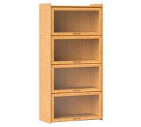 Giantex Bibliothèque en Bambou à 4 Niveaux 140 CM, Étagère à Livres avec Portes Rabattables en Acrylique Transparent, Meuble de Rangement Autoportante, pour Salle d'étude, Salon, Chambre (Nature)
