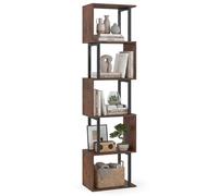 GIANTEX Bibliotheque en Forme de S, Bibliotheque Etagere Rangement à 5 Niveaux, Structure en Métal, Kits Anti-Basculement, 38 x 23 x 147 cm, Etagere Salon pour Chambre, Bureau à Domicile, Marron