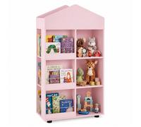 GIANTEX Bibliothèque Enfant Bois Meuble de Rangement avec Compartiments Ouverts Anti-Basculement 64x30x116 cm Rose