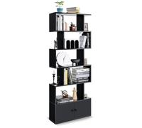 GIANTEX Bibliotheque, Étagère à 5 Niveaux, Meuble de Rangement en S, Séparateur de Pièce avec Armoire à 2 Portes, 70 x 23 x 183 cm, pour Salon, Chambre, Bureau, Noir