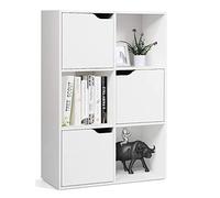Giantex Bibliothèque Étagère à 6 Casiers, Étagère de Rangement avec 6 Compartiments &3 Portes, Moderne Meuble de Rangement pour Salon, Etudier,Chambre, Blanc