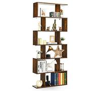 GIANTEX Bibliotheque, Étagère à 6 Niveaux, Meuble de Rangement en S, Séparateur de Pièce, 80 x 23 x 191 cm, pour Salon, Chambre, Bureau, Marron