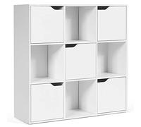 GIANTEX Bibliothèque Étagère à 9 Casiers, Étagère de Rangement avec 9 Compartiments & 5 Portes, Moderne Meuble de Rangement pour Salon, Etudier,Chambre, Blanc