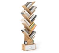 GIANTEX Bibliothèque Étagère Arbre à 9 Niveaux avec Tiroir, Étagère Livre en Bois avec Dispositif Anti-basculement, Range CD, Album, Meuble Livres pour Salon, Bureau 38 x 21,5 x 149,5 cm (Naturel)