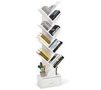 GIANTEX Bibliothèque Étagère Arbre à 9 Niveaux avec Tiroir, Étagère Livre en Bois avec Dispositif Anti-basculement, Range CD, Album, Meuble Livres pour Salon, Bureau 38 x 21,5 x 149,5 cm (Blanc)