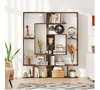 GIANTEX Bibliothèque Géométrique à 7 Niveaux- Compartiments Ouverts- 2 Kits Anti-Basculement- 125x22x150cm- Salon,Chambre- Marron