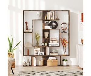 GIANTEX Bibliothèque Géométrique à 7 Niveaux- Compartiments Ouverts- 2 Kits Anti-Basculement- 125x22x150cm- Salon,Chambre- Marron