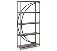 Giantex Bibliothèque Indépendante avec 5 Étagères Ouvertes, Structure Métallique Robuste, Etagere Bibliotheque Industrielle, Design en Forme de Demi-Lune pour Maison, Bureau, 86 x 30 x 175 cm(Marron)