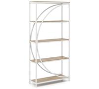 Giantex Bibliothèque Indépendante avec 5 Étagères Ouvertes, Structure Métallique Robuste, Etagere Bibliotheque Industrielle en Forme de Demi-Lune pour Maison, Bureau, 86 x 30 x 175 cm (Naturel)