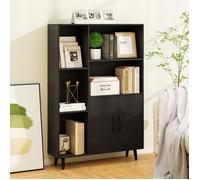 GIANTEX Bibliothèque-Meuble de Rangement-5 Compartiments-Armoire à 2 Portes-Pieds en Métal-pour Salon, Chambre-80x23,5x119 cm-Noir