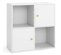 GIANTEX Bibliothèque Meuble de Rangement avec 4 Cubes, Bibliotheque Etagere Rangement à 2 Niveaux avec 2 Portes, Compartiments Ouverts, Meuble Cube pour Salon, Étude, Bureau, 60 x 29 x 60 cm, Blanc
