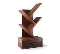 GIANTEX Bibliothèque Petite à 5 Niveaux avec Tiroir, Étagère en Forme Arbre en Bois, Meuble Rangement, 30 x 17,5 x 60 cm, Marron
