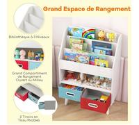GIANTEX Bibliothèque pour Enfants à 3 Niveaux-Compartiment Ouvert et 2 Tiroirs Pliables avec Kits Anti-Basculement-63x30x91,5CM