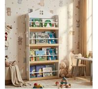 GIANTEX Bibliothèque pour Enfants à 4 Niveaux- Étagère à Livre en Bois- Barrières Anti-chute- 61x15x130cm- Chambre, Salle de Jeux