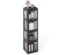 GIANTEX Bibliotheque Rotative à 360°, Étagère d'angle Tournante à 4 Niveaux avec Panneaux Translucides, Montage Facile, pour Petits Espaces, Bureau à Domicile, Chambre et Salon (Noir,4 Niveaux)